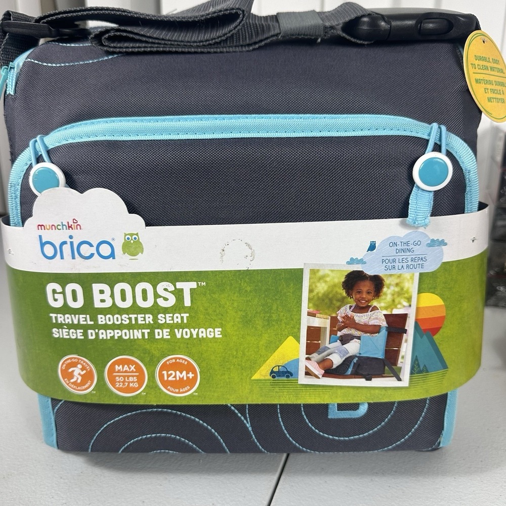 Munchkin Travel Booster Seat Unisex OS Gray Blue Brica Go Boost Portable Feeding